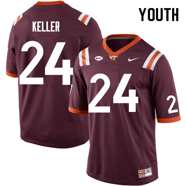 Youth #24 Jaden Keller Virginia Tech Hokies College Football Jerseys Sale-Maroon - Click Image to Close